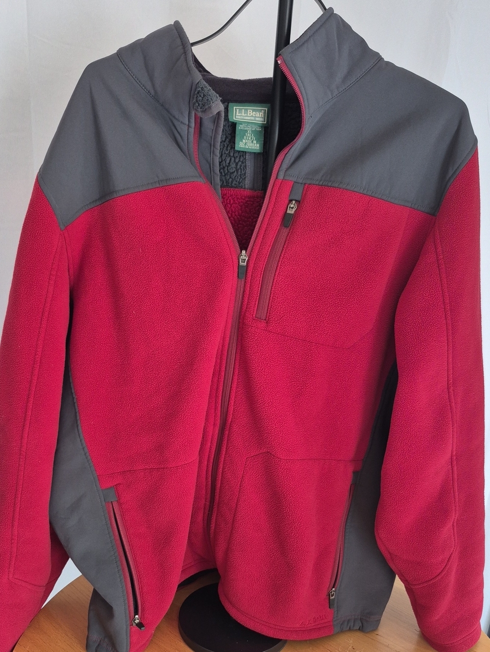 L.L. Bean Mens Red & Gray Fleece Jacket